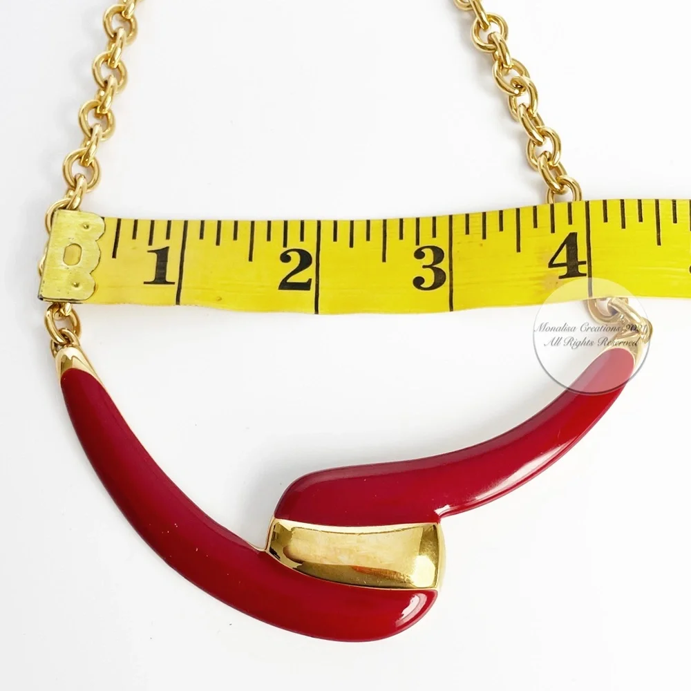 Monet Necklace Gold Metal & Red Enamel Abstract Vintage 80s
